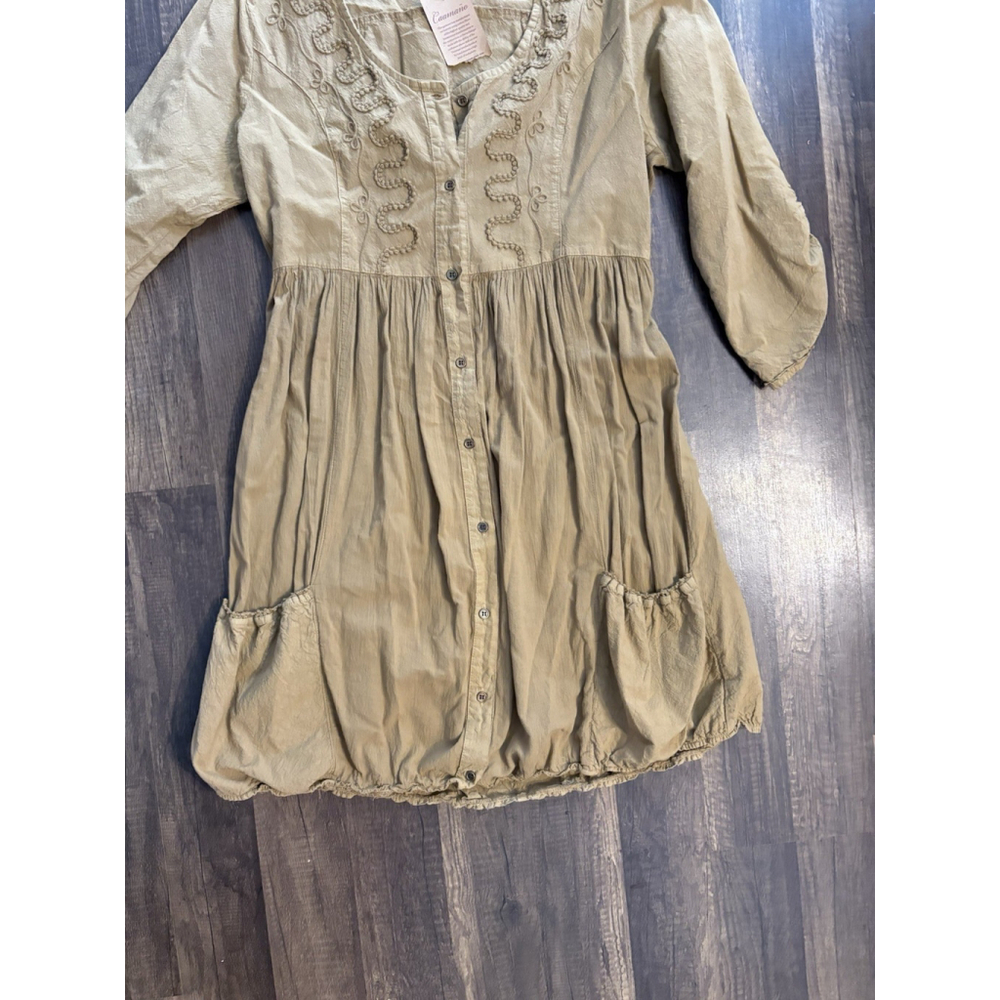 Caamano Peruvian Cotton Dress Size Large Brown Bridgett Dress Cinch Hem Natural - Picture 4 of 7